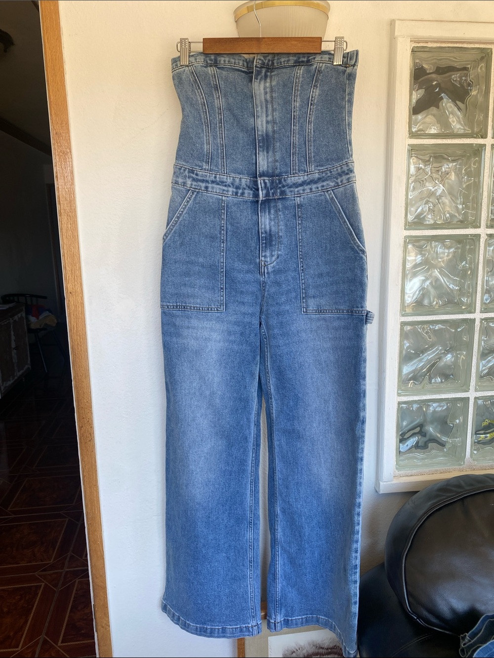 High-Waist Strapless Denim Overalls